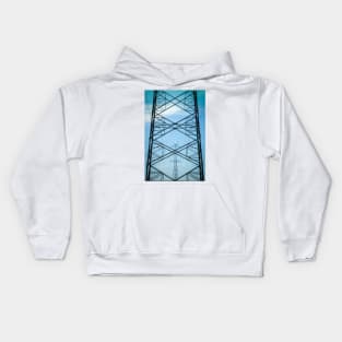 High voltage transmission line against blue sky Kids Hoodie